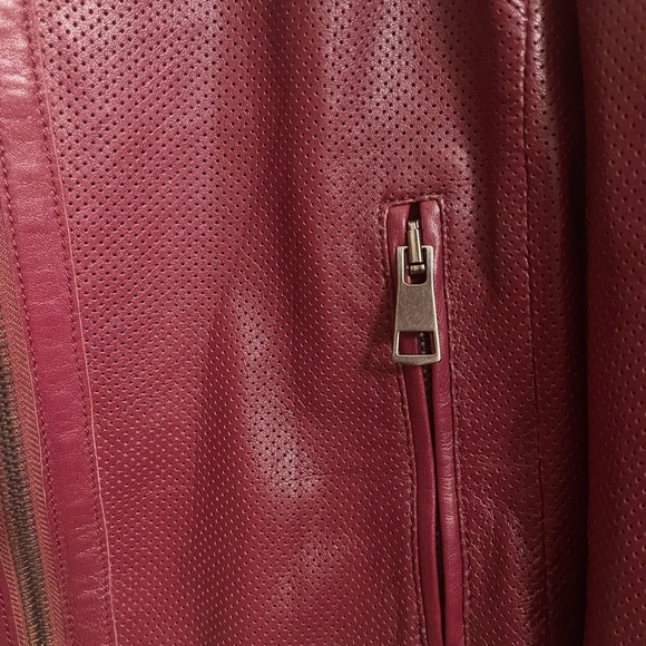 Burgundy Leather Jacket with Zipper Closure - Picture 11 of 11
